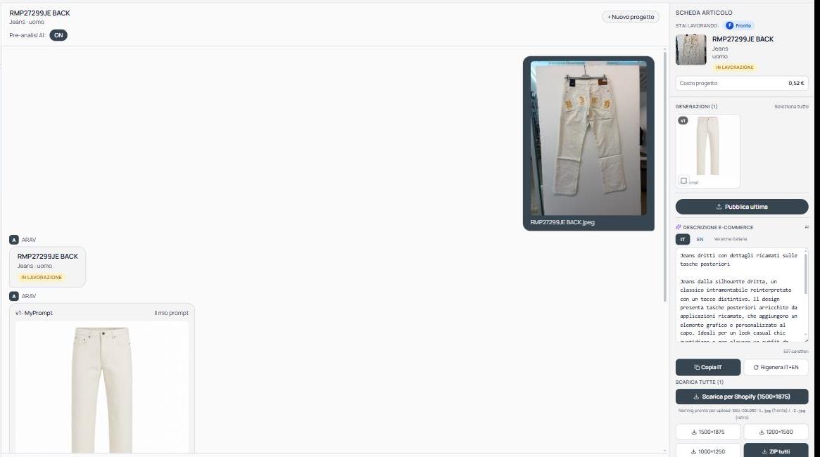 Chat BuildFashion con capi di abbigliamento e risultato generato